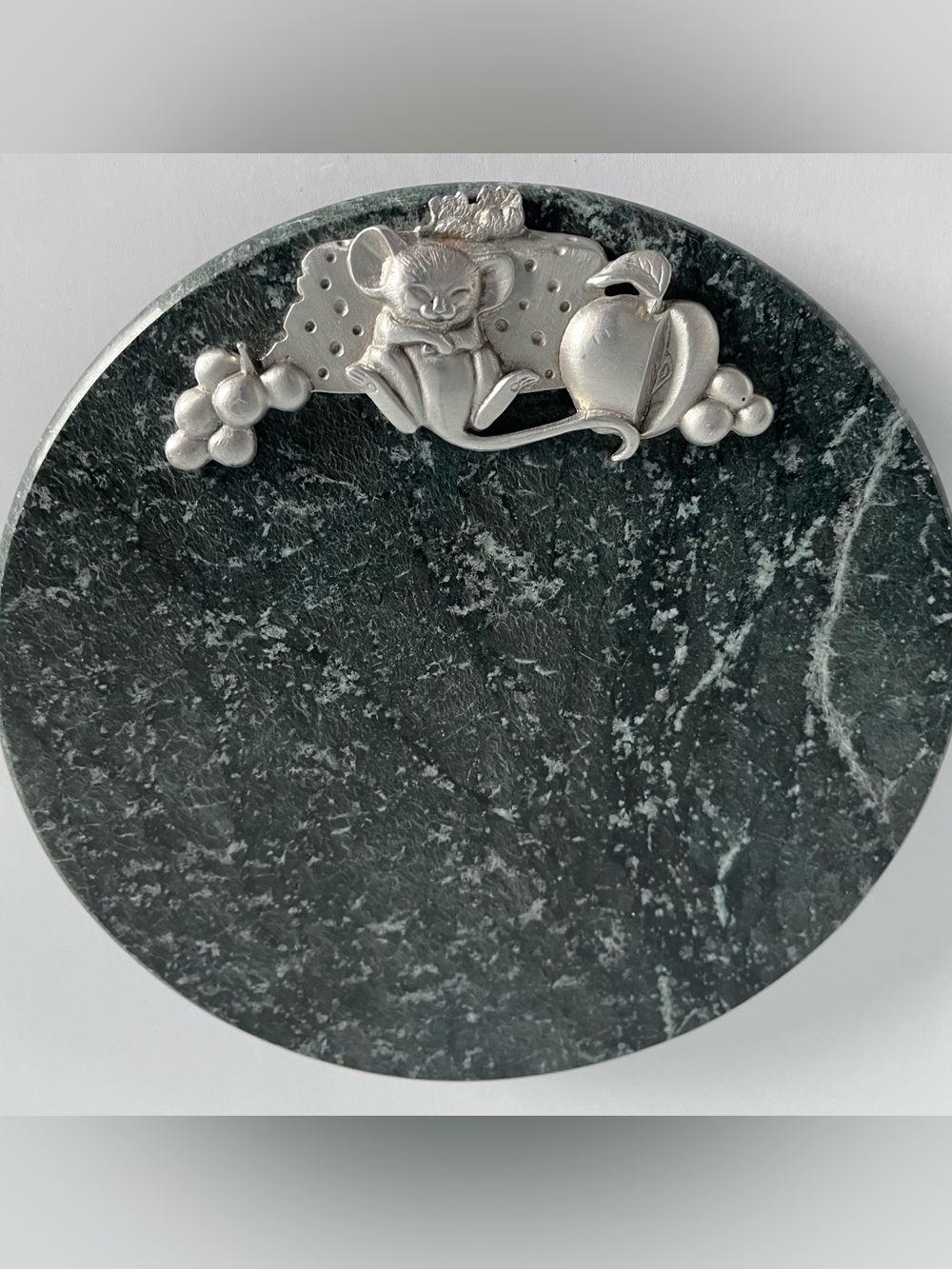 Round Green Marble Tray/Board with Mouse/Cheese/Fruit Accent by Lindsay Claire